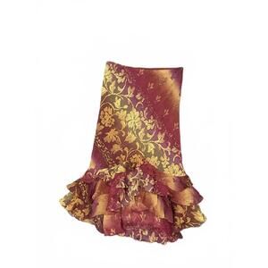 Vintage Burgundy and Gold Floral Ruffle Skirt